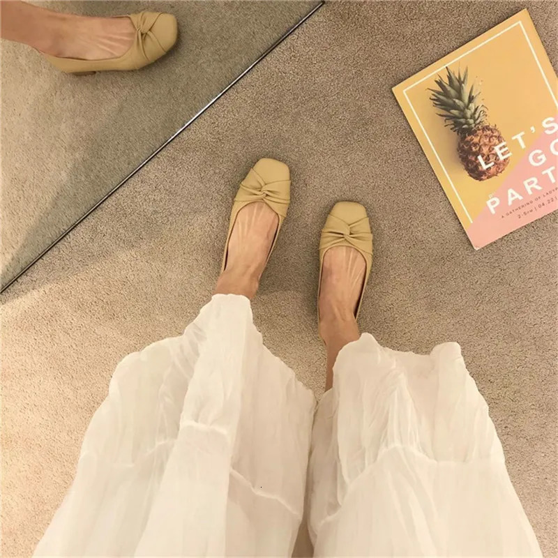 COOTELILI Fashion Flats Shoes Women Flats Square Toe White Beige Non-slip Flats Casual Basic Flat Heel Size 35-40 250731