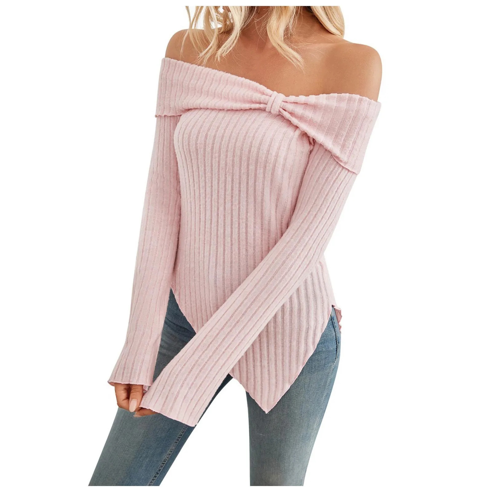 Womens Lightweight Sweaters Off The Shoulder Korea Autumn Winter Irregular Fashion European ner y Clothes 250731