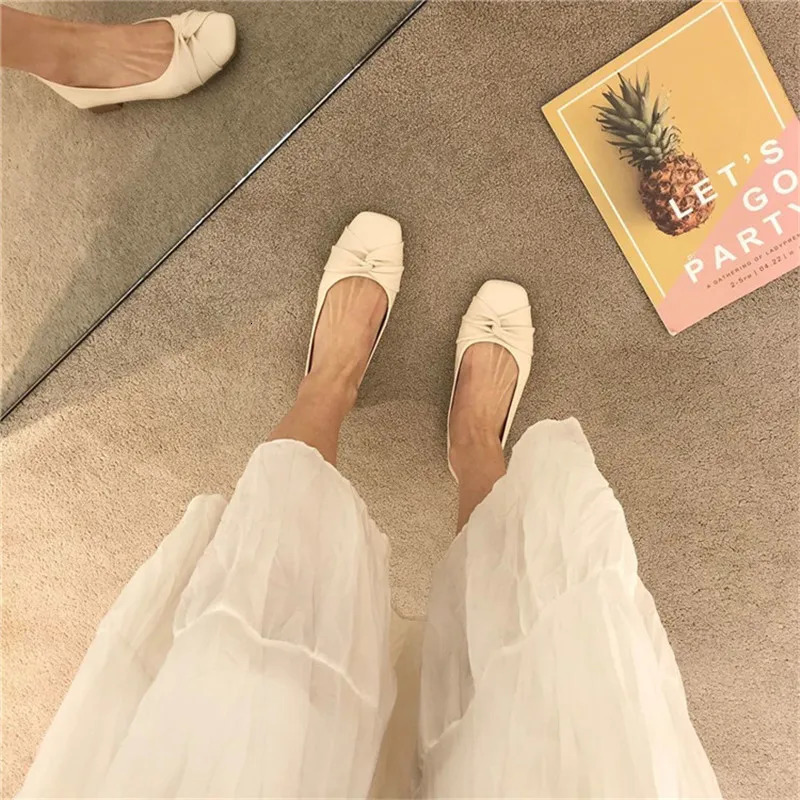 COOTELILI Fashion Flats Shoes Women Flats Square Toe White Beige Non-slip Flats Casual Basic Flat Heel Size 35-40 250731
