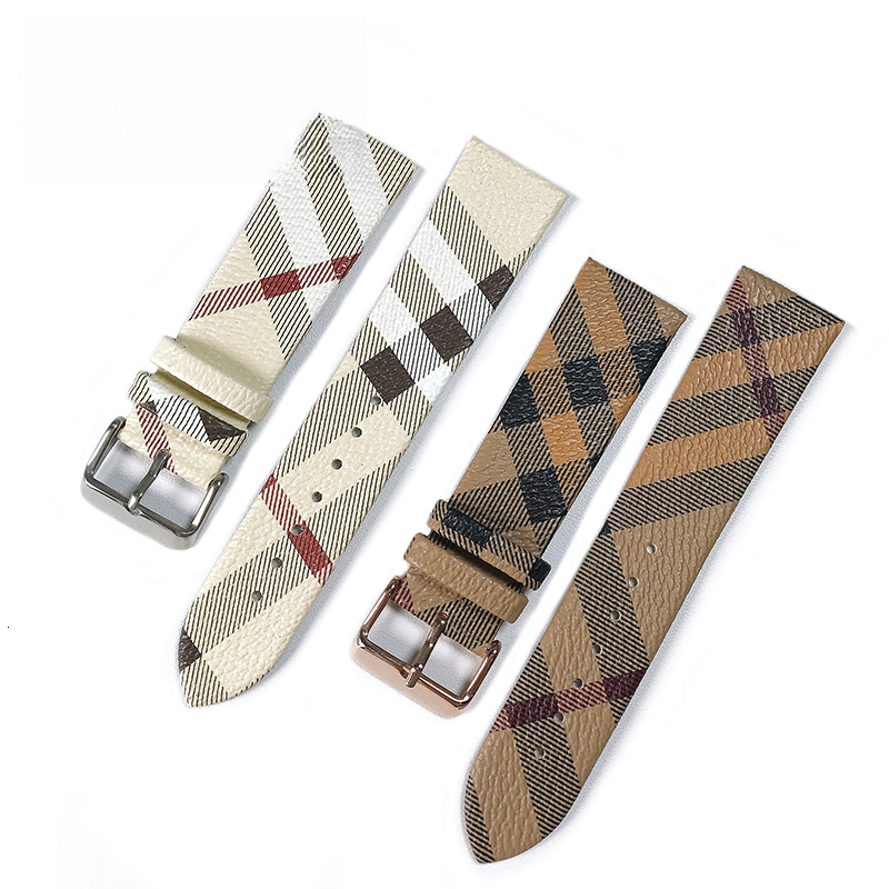 European And American Big Brand Classic Diagonal Check Leather Apple Watch Strap Waterproof Edged Men and Women Couple Style Suitable for Samsung Huawei Watch Strap