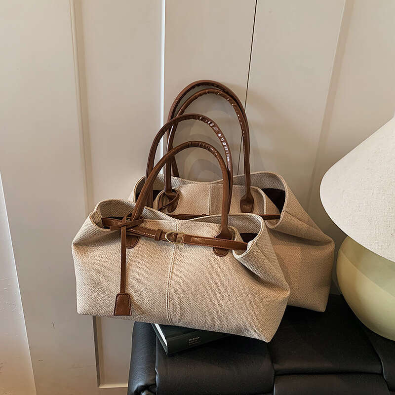 Casual Large Capacity Canvas for Women 2025 New Commuter Versatile Shoulder Underarm Color Block Handheld Tote Bag