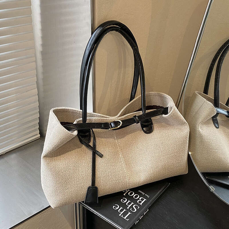 Casual Large Capacity Canvas for Women 2025 New Commuter Versatile Shoulder Underarm Color Block Handheld Tote Bag