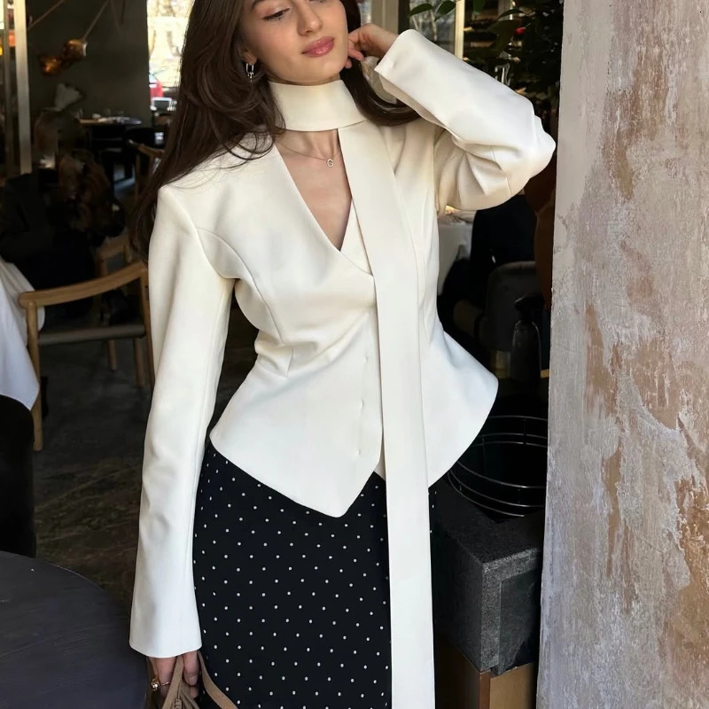 Womens Vneck Ribbon Cardigan Striped Print Long Sleeve Shirt Buttons Elegant Office Lady Top Blousers Outwear Blazer Woman 250731