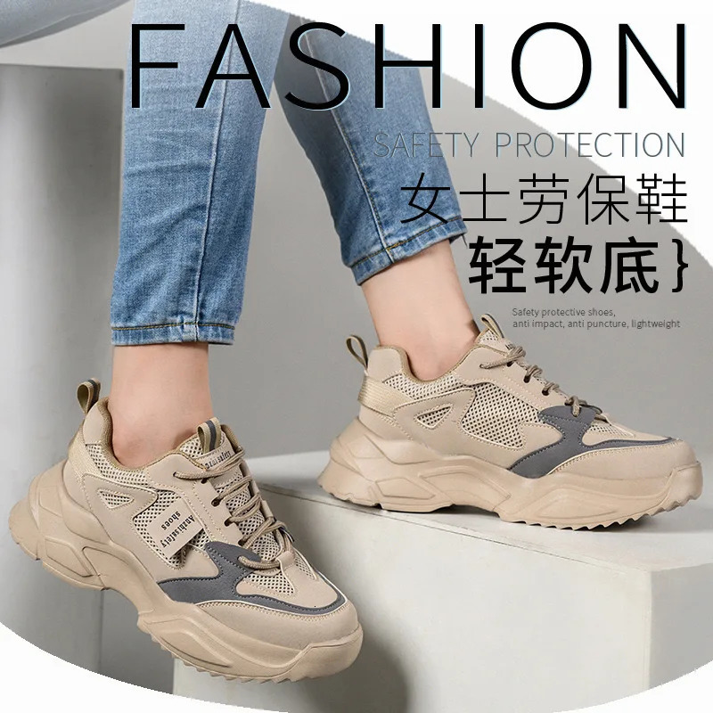 Black thick sole lightweight fashion womens safety shoes steel head anti-smash anti-puncture safety work shoes discount store 250731