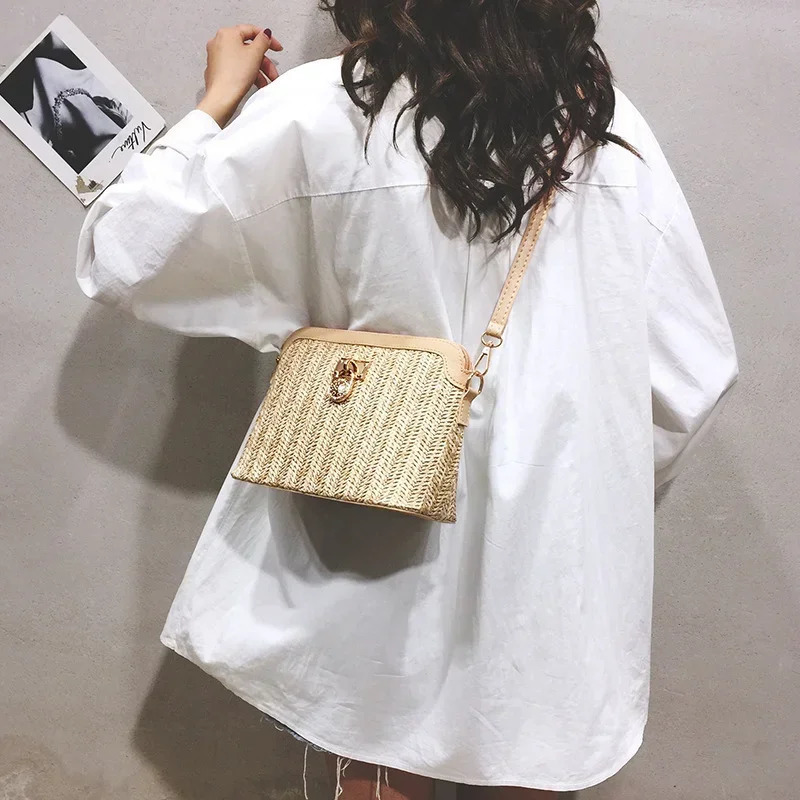 Casual Chains Straw Bucket Bags Women Summer Messenger Bag Rattan Bags Beach Lady Travel Purses and Handbags Shoulder Bag 250731