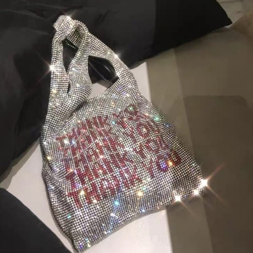 Evening Bags Thank You Sequins Bag Small Tote Bags Crystal Bling Fashion Lady Bucket Handbags Vest Glitter250801