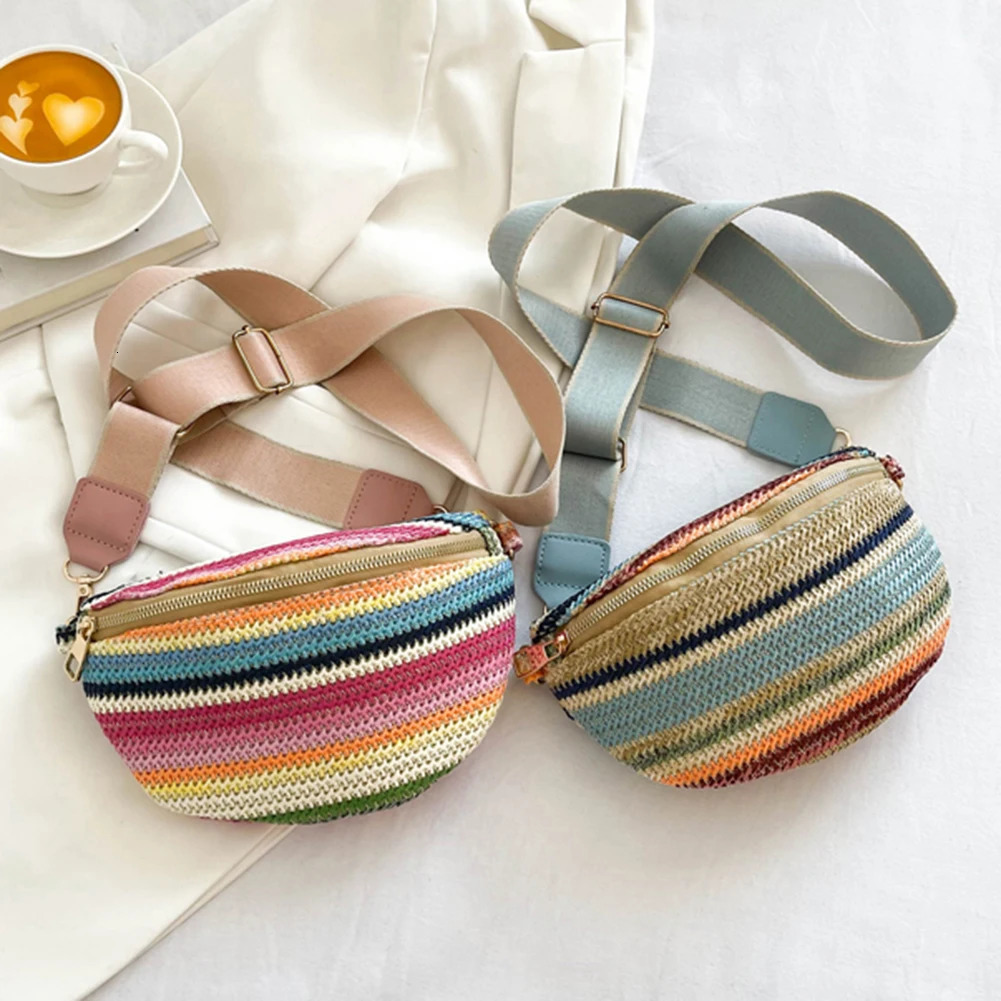 Rainbow Striped Fanny Pack Bum Bag Fashion Ladies Handbags Casual Adjustable Strap Simple Portable Colorful for Weekend Vacation 250731