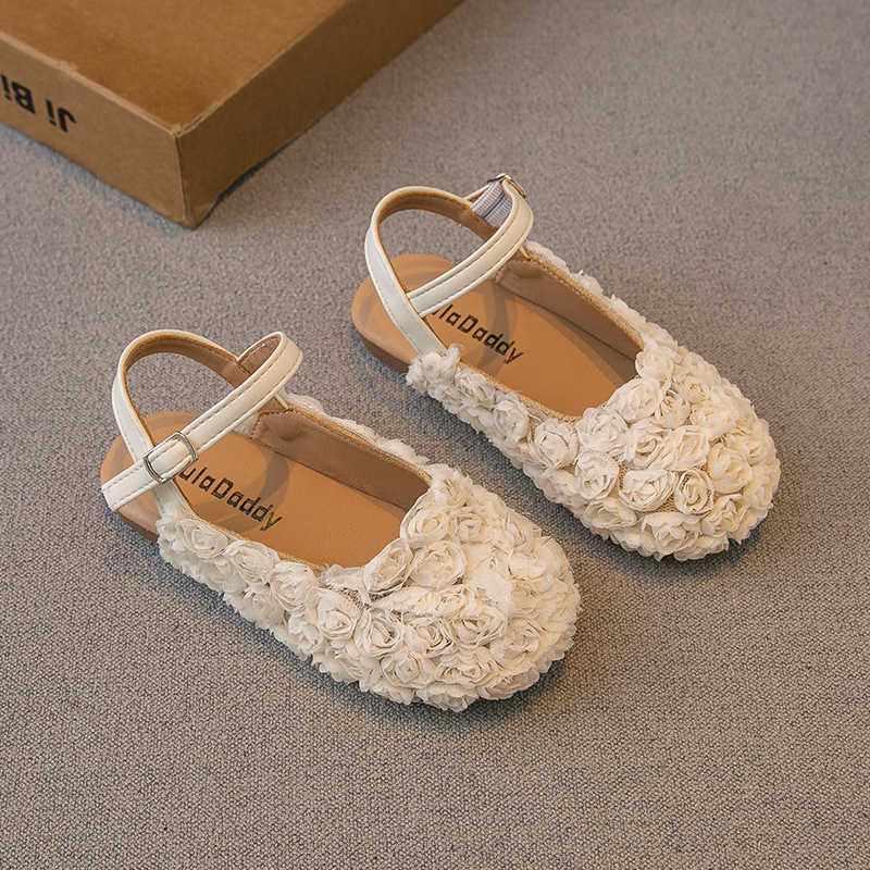 Sandals Fashion Girls' Flower Sandals 2024 Summer Korean Style Princess Elegant Half-Wrapped Lady Single Shoes for Toddlers and Young Girls Perfo