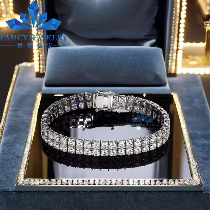 Fine 925 Silver Two-Row 5mm Moissanite Tennis Bracelet Silver Hip-Hop Jewelry with Gold Rhodium Plating for Daily Wear Gifts