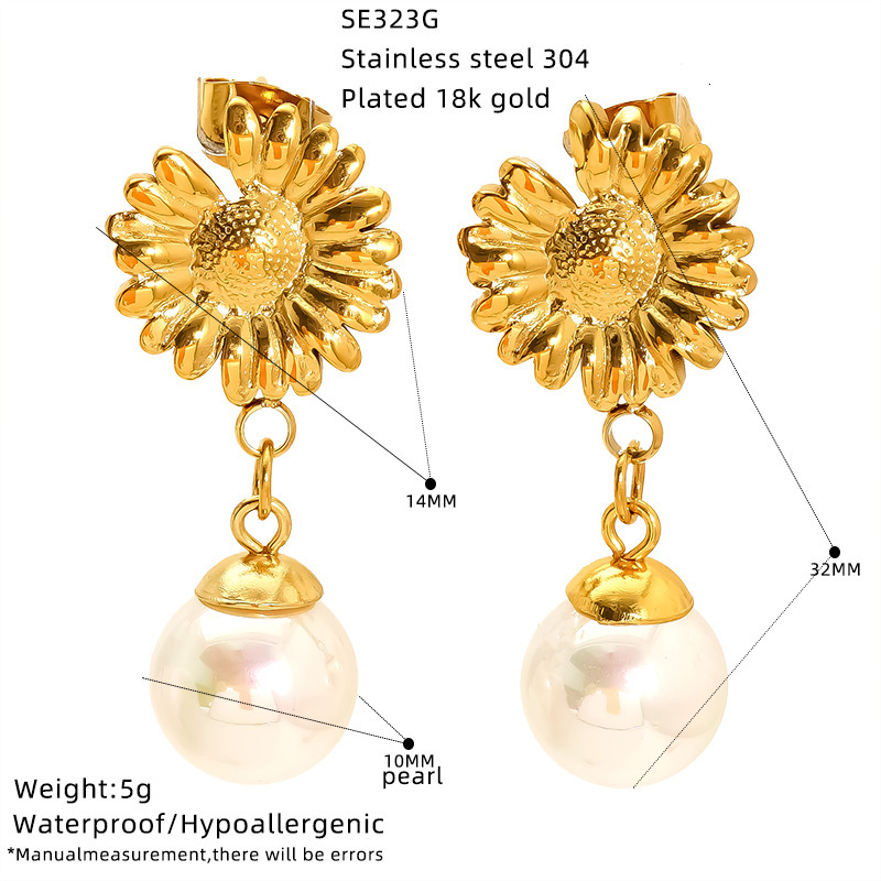 Fashion Summer Vacation Style Stainless Steel Conch Starfish Pearl Earrings Niche Versatile High-end Feel