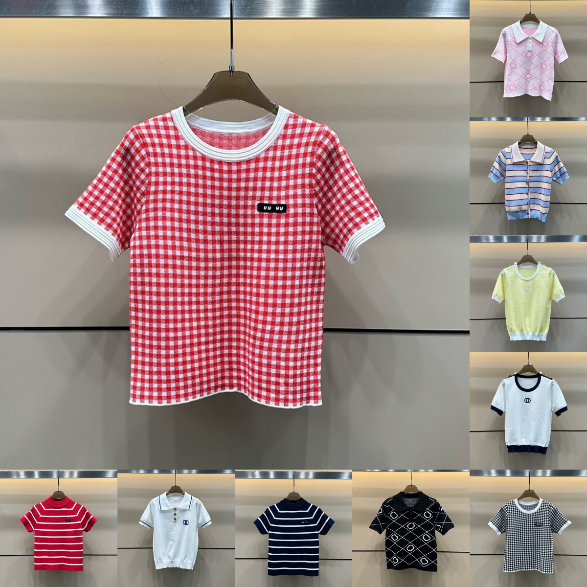 Luxury Women Knitted Tops Designer Y2k Short Sleeve Sweaters Color Block Stretch Embroidery Vintage Slim Fit Knitwear Summer Stylish Casual t Shirts