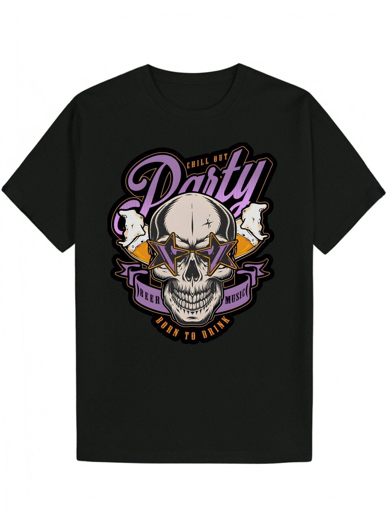Men's Summer Casual Pattern Skull Print Polyester T-Shirt - Relaxing Party Design, Round Neck, Lightweight and Breathable, Machine Washable
