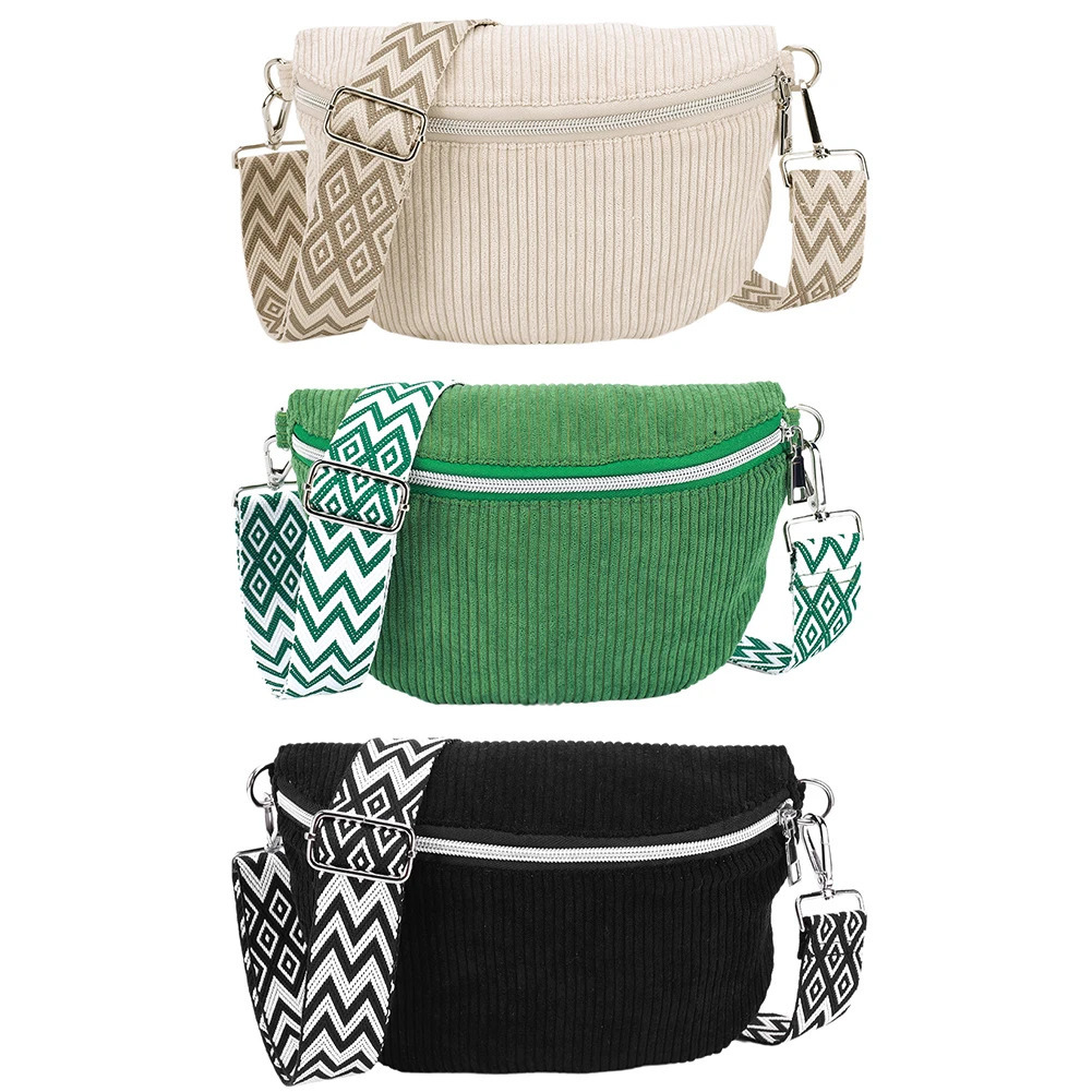 Crossbody Bag for Men Women with Adjustable Wide Strap Bum Bag Corduroy Solid Chest Bag Zipper Fanny Pack for Travel Workout 250731