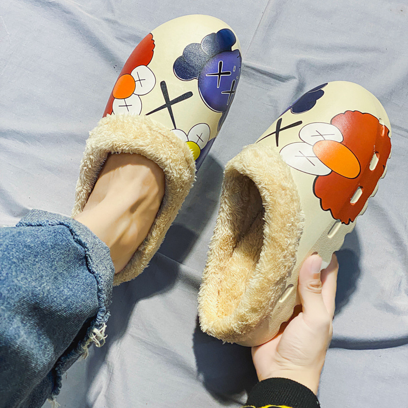 Lanjia- 2025 New Designer Winter Wool-Lined Men's Slippers, Large-Sized Thick-Soled For Women, Fashionable And Warm Indoor Family Cartoon Cotton 