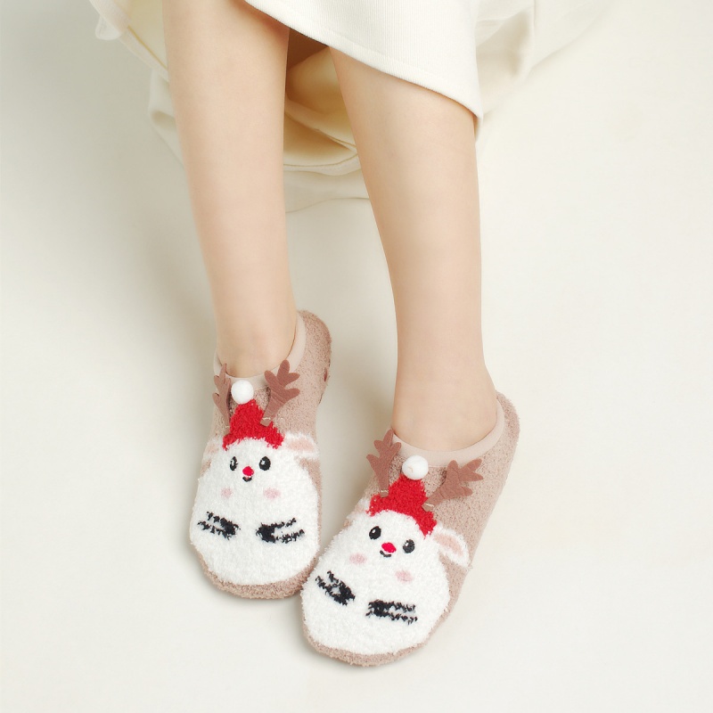 1 pair of anti slip floor socks, indoor socks, cartoon women's floor socks, non shedding fuzzy socks, winter women's boat socks