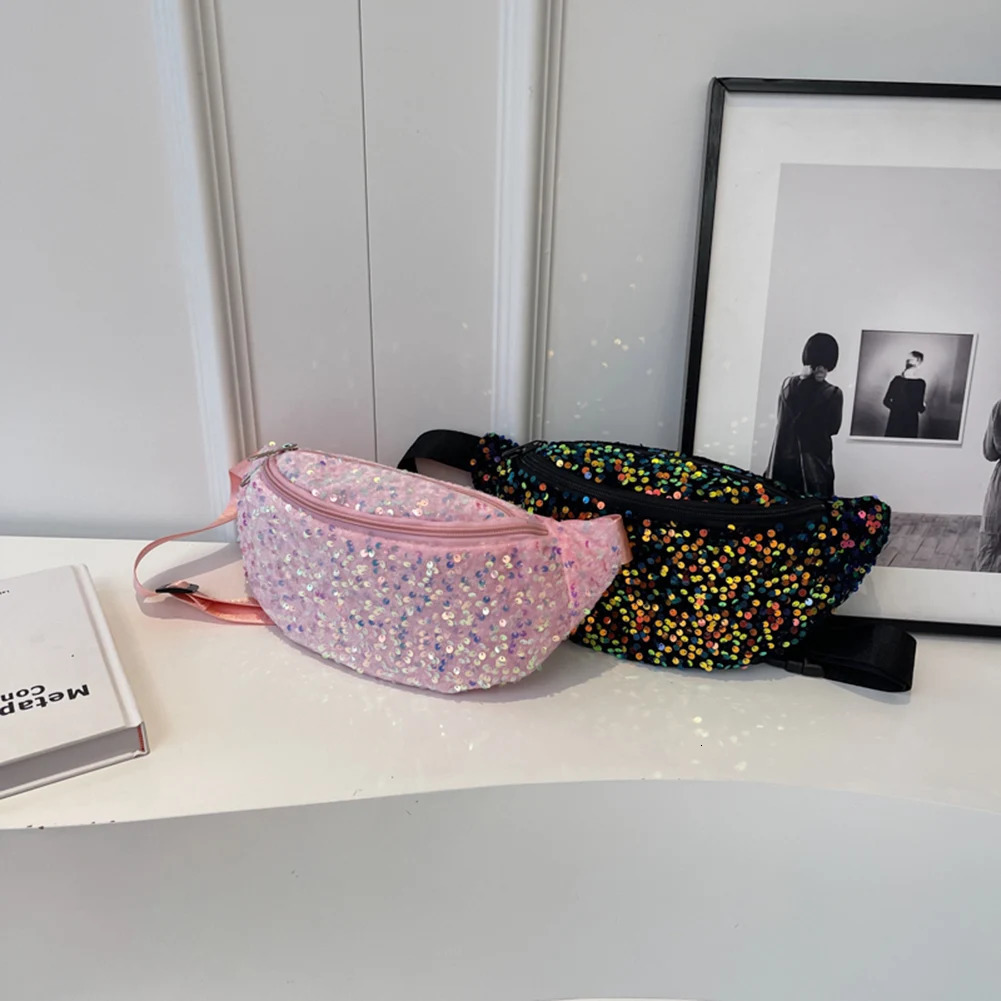 Women Trendy Crossbody Bag PU Leather Sequin Fashion Chest Bags Adjustable Strap Shining for Travel Shopping 250731