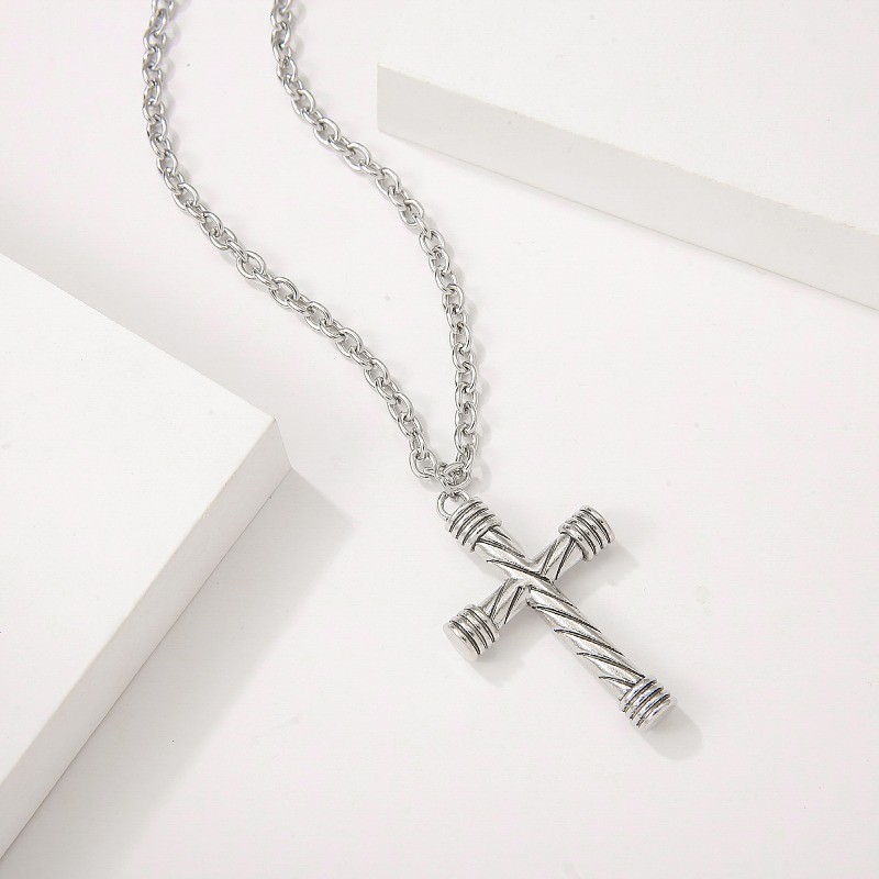 Stainless Steel Religion Jesus Cross Pendant Necklace For Women Men Shiny Zircon 18K Gold Color Chain Simple Design Hip Hop Party Jewelry