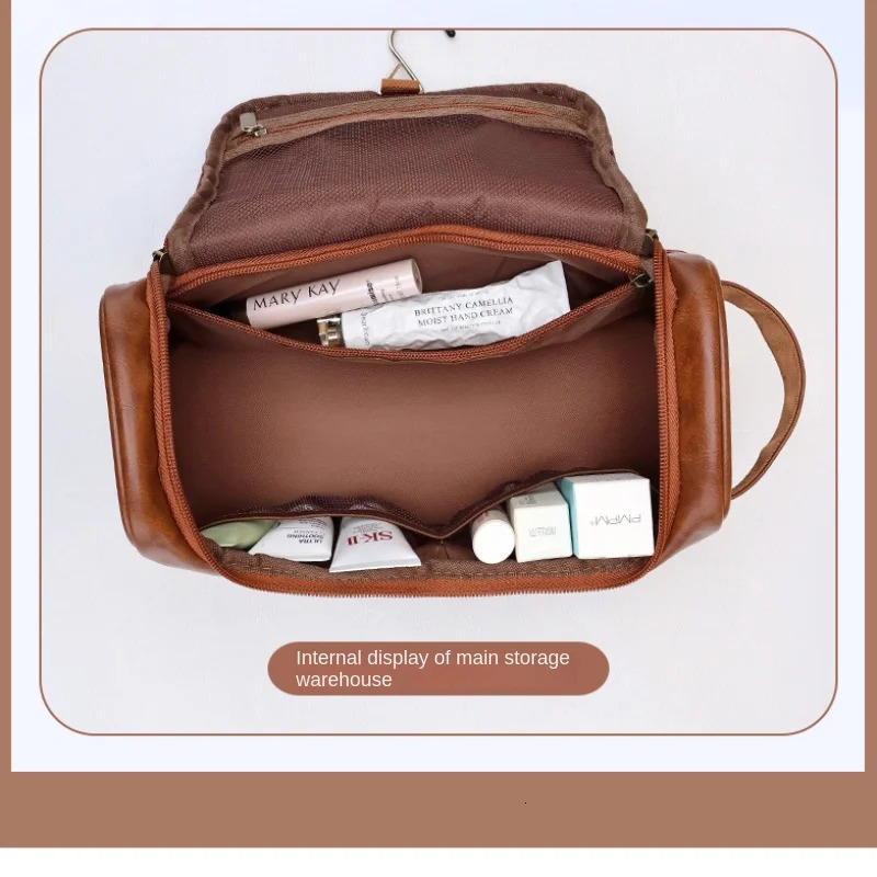 Hanging Makeup Bag Large Capacity PU Leather Wash Bag Double layered Mens cosmetic bag travel essentials organizer 250731