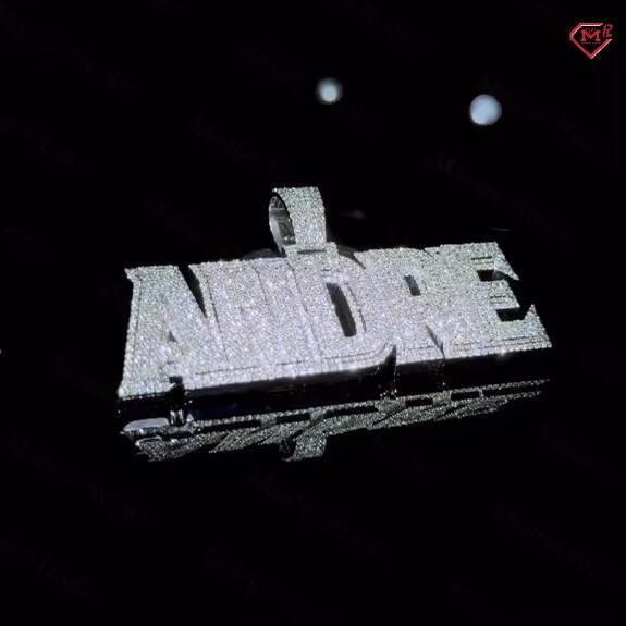 Iced Out VVS Mossanite Pendant Hiphop Big Size Bling Name Charm 925 Silver Custom Moissanite Pendant