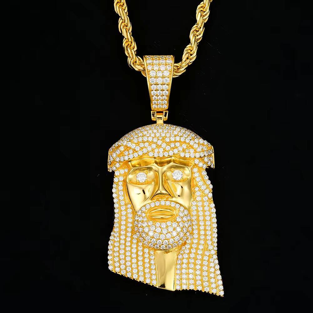 Wholesale Prices Hiphop Jewelry Iced Out 925 Sterling Silver Diamond Mossanite Moissanite Jesus Pendant for Men Chain Necklace