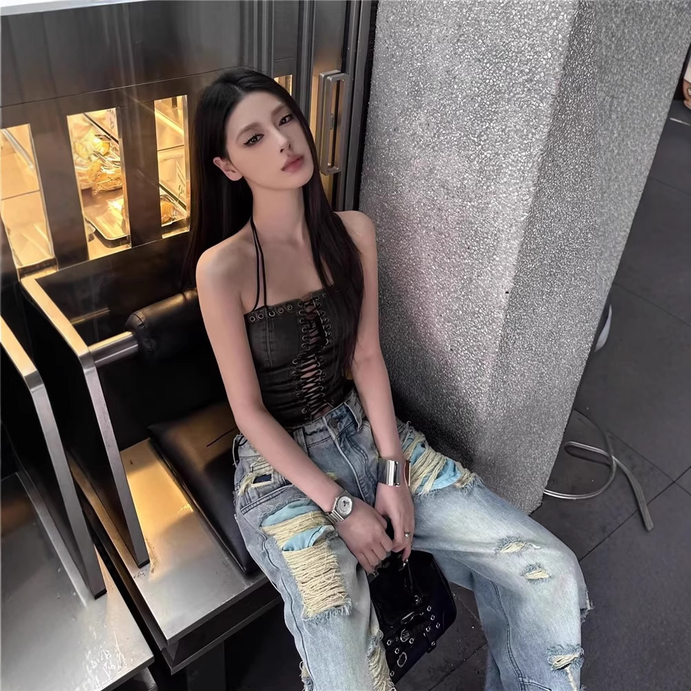 2025 Summer New Street Style Women's Low Waist Wide Leg Teared Jeans Summer Thin Loose High Waist Long Beggar Pants Designer Women's Pants