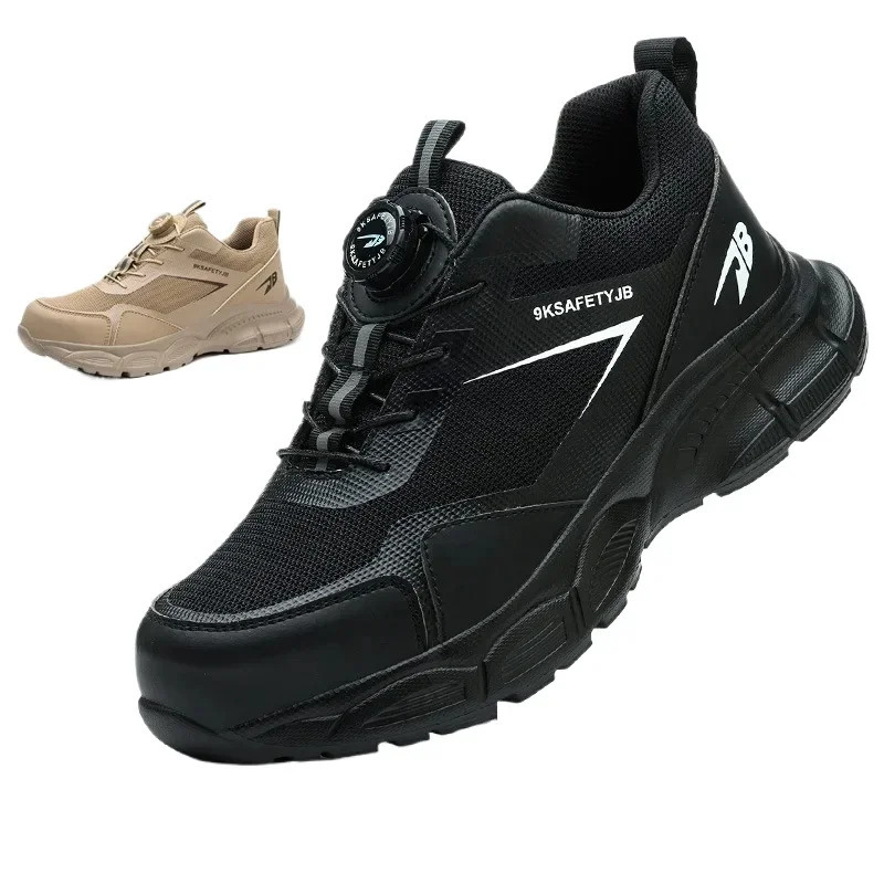 Steel Toe Anti Smashing and Anti Piercing Tactical Boots for Men Lightweight Mens Safety Shoes Button Elastic Protective Shoes 250731