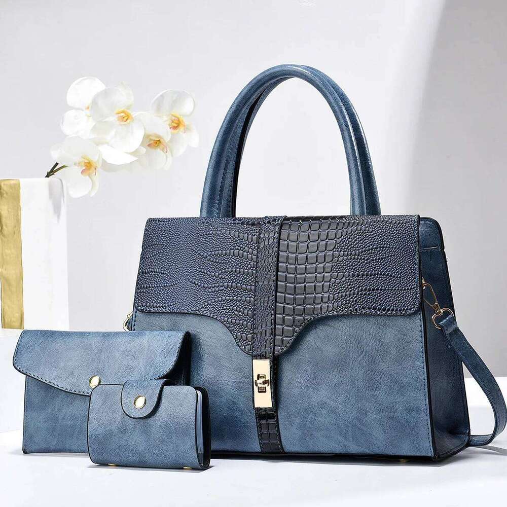 Stylish Pattern Leather Tote Women's 3-Piece Handbag Set with Wallet