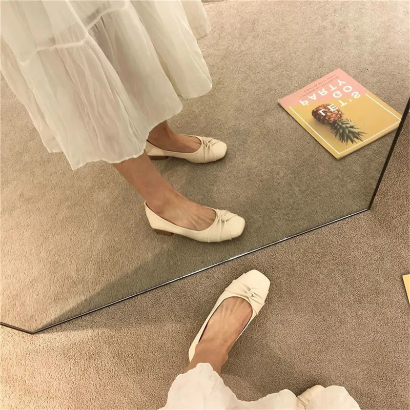 COOTELILI Fashion Flats Shoes Women Flats Square Toe White Beige Non-slip Flats Casual Basic Flat Heel Size 35-40 250731