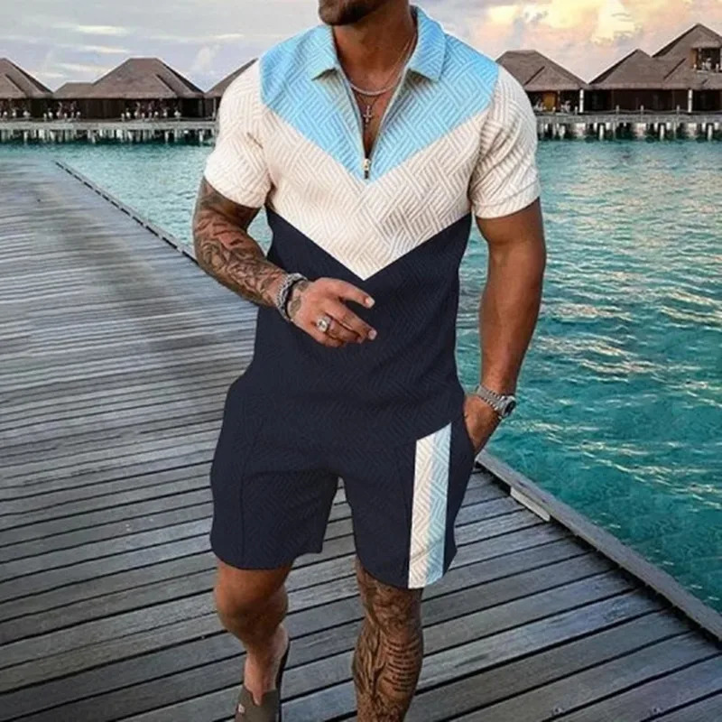Mens quickdrying Breathable Training suit mens Summer Polo Shirt set Casual Shorts For Daily use twopiece Set 250724