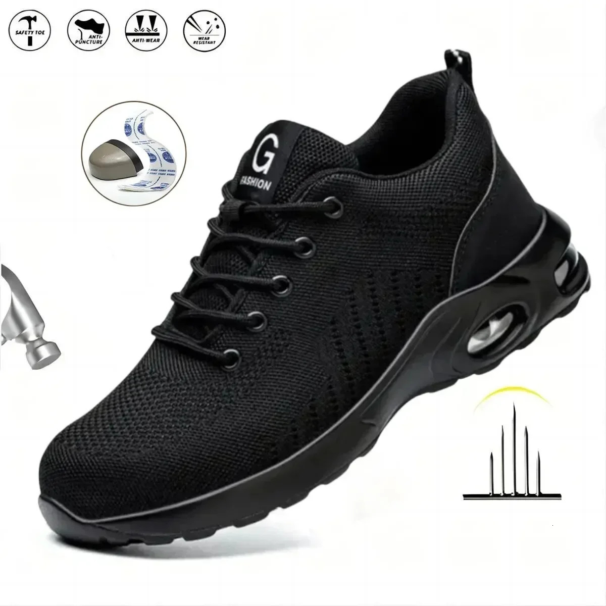 Air Cushion Work Safety Shoes for Men Women Breathable Work Sneakers Steel Toe Shoes Anti-puncture Safety Protective Shoe 250731