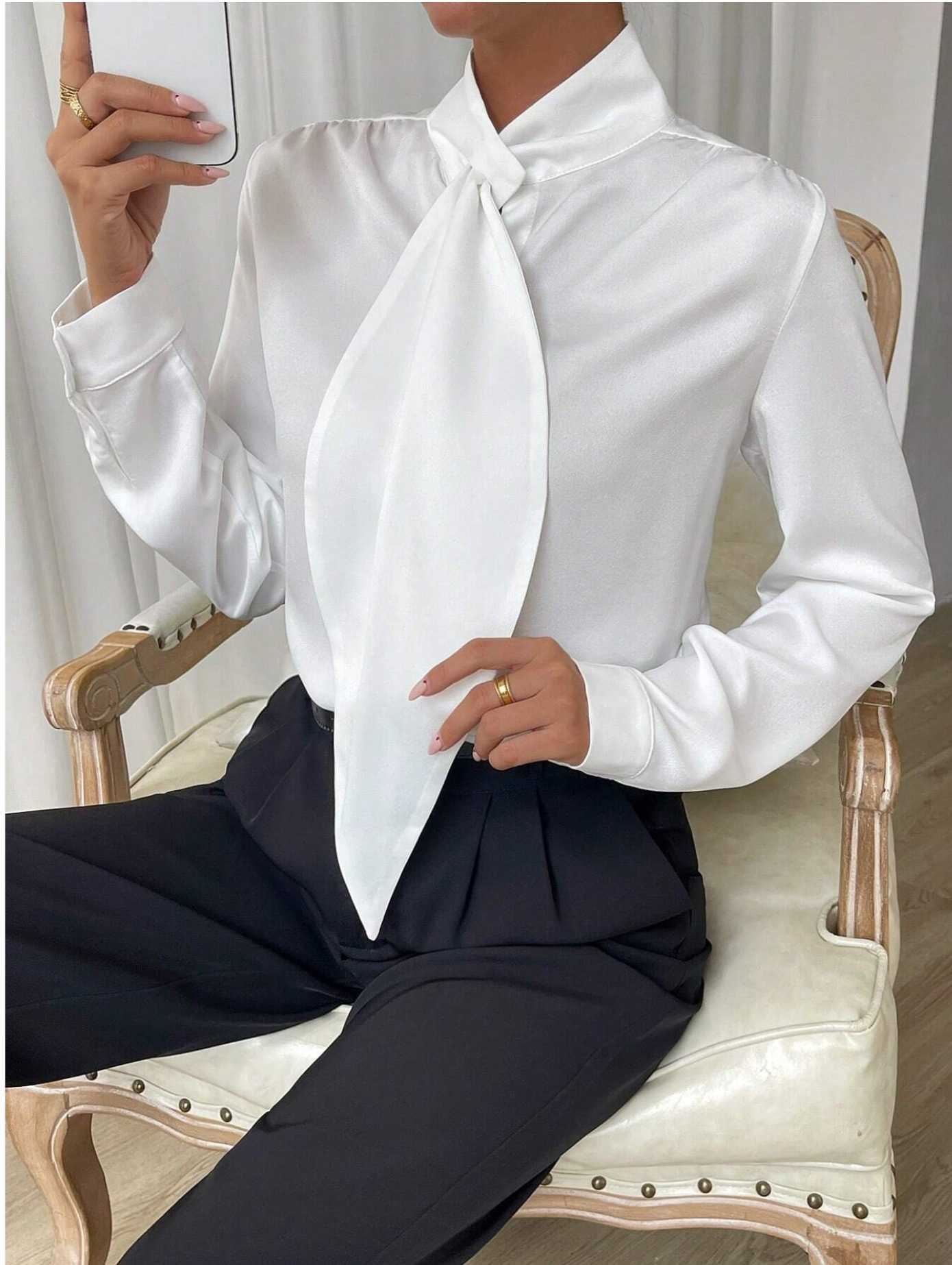 2025 new spring fashion long sleeve commuter workwear ladies' shirt with flowing ribbons, elegant goddess style L250801