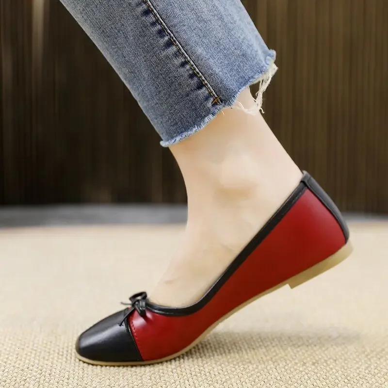 Red Moccasins Cute Flats with Bow Round Toe Low Heel Elegant Ladies Footwear Flat Kawaii Womens Shoes 39 Trend Spring Fashion L 250731