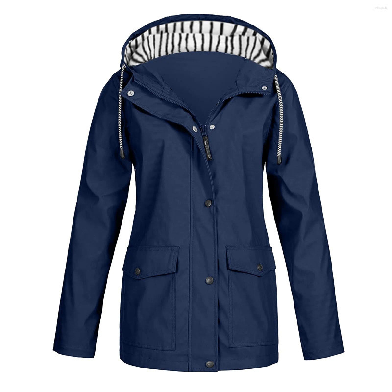 Womens Jackets Raincoat Women Waterproof Long Hooded Trench Coats Lined Windbreaker Travel Jacket Solid Stripe Rain Outdoor Plus Waterpr