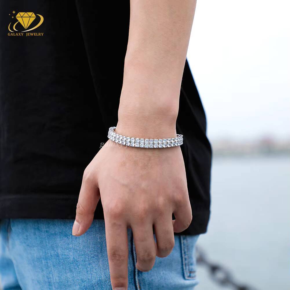 Popular 3mm Double Rows Moissanite Tennis Chain Bracelet D Color VVS Iced Diamond 925 Silver Gold Plated Moissanite Bracelet