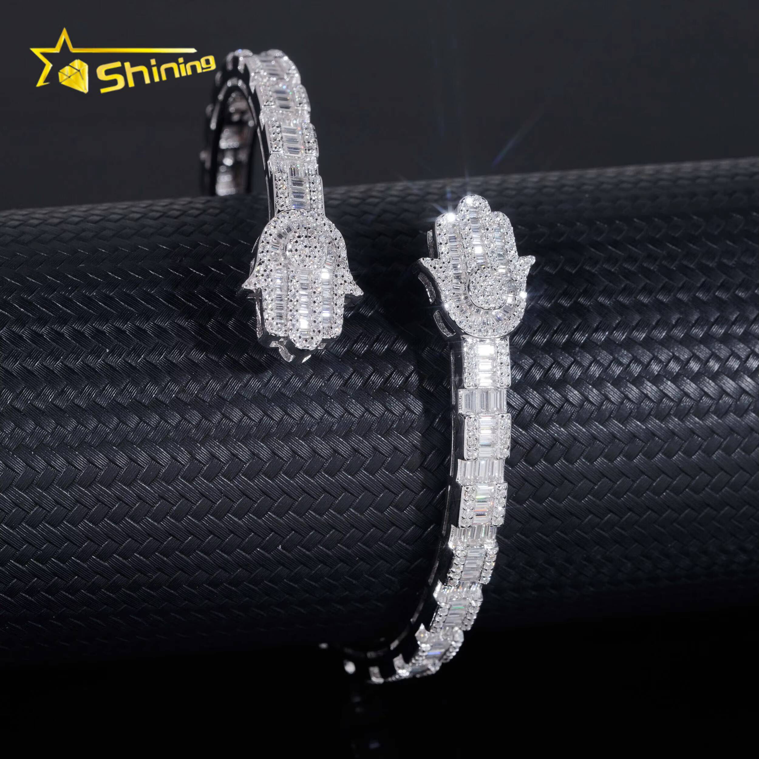 Pass Diamond Tester New Hamsa Design Fine Jewelry White Gold Plated Moissanite Diamond Cuban Link Bracelet