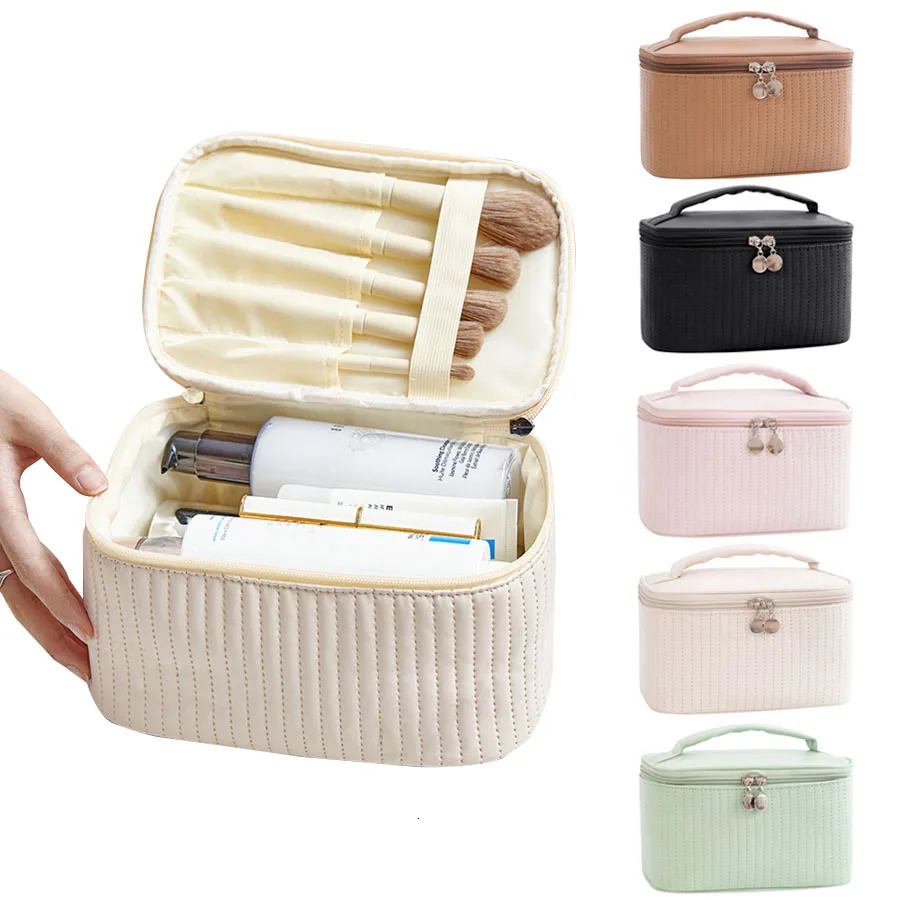 Makeup Bags for Women Travel Toiletry Cute Cases Bag Portable Solid Color Makeup Organizer Box Cosmetic Bag Neceser PU Leather 250731