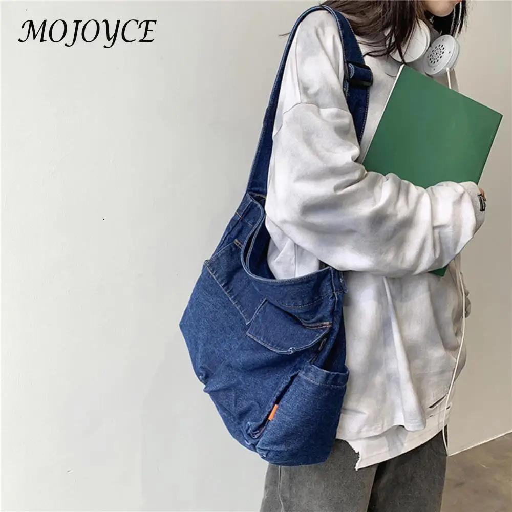 Large Capacity Japanese Harajuku Denim Messenger Bag Retro Shoulder Bag for Women Travel and School Use 250731