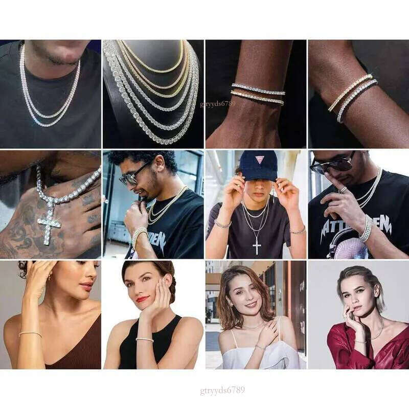 Highest quality hip Sier Gra VVS Moissanite Dia Tennis chain 3mm 4mm 5mm Necklace Bracelet Men women Hip jewelry