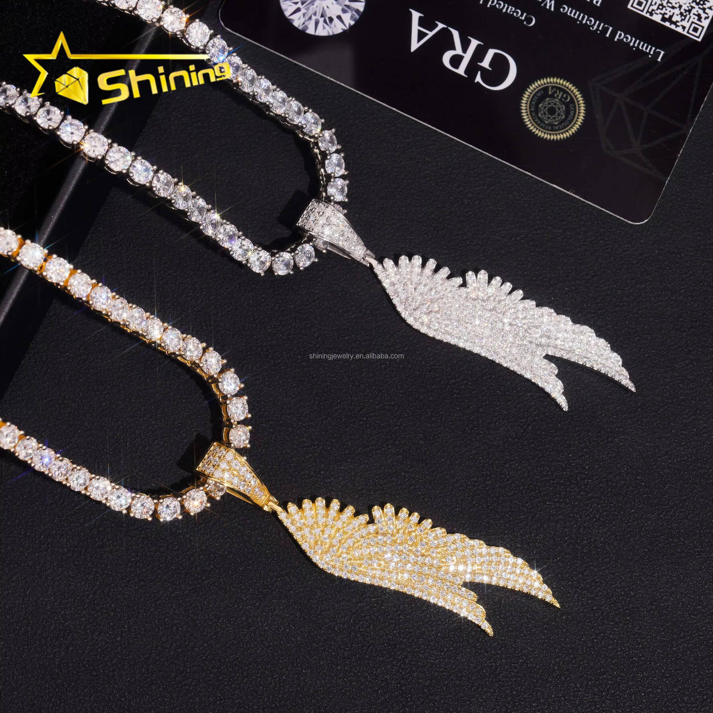 Popular Fashion Man Style Religious Jewelry Iced Out Vvs Moissanite Wings Pendants 925 Sterling Silver With GRA Certificate