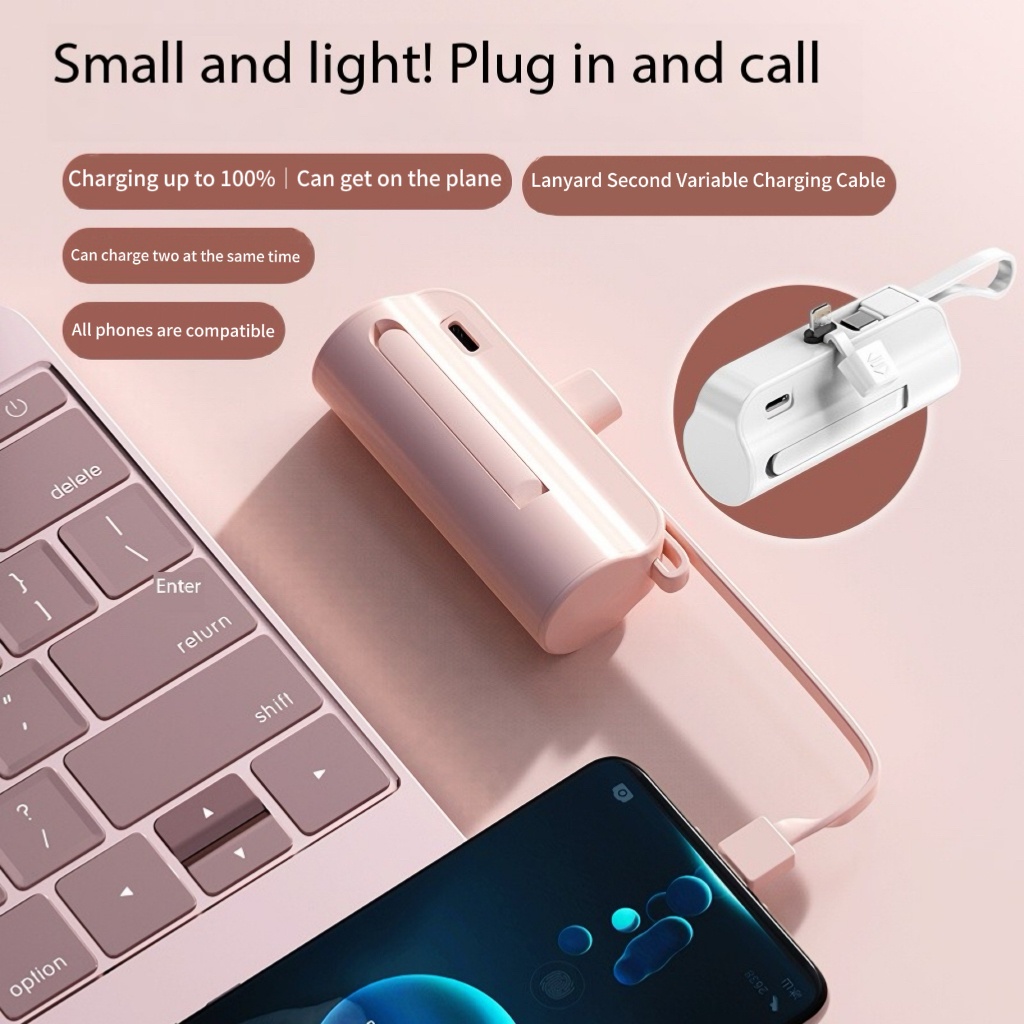 Winsway Mini Capsule Power Bank 5000 mAh Fast Charging Mobile Phone Foldable Stand Charger with Type-C Data Cable Dual Ports Can Charge Two Devices Si