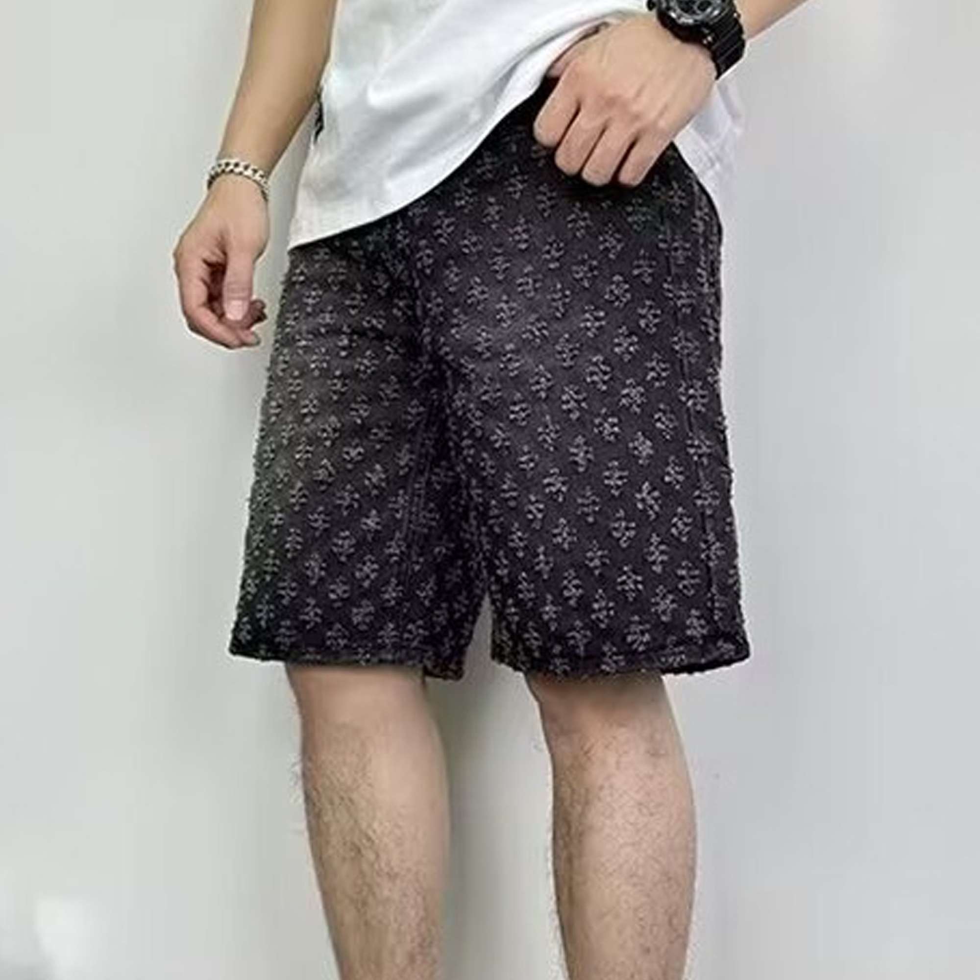 Designer Men's Shorts Cowboy Summer Workwear Pants Loose Straight Leg Mid Length Elastic Waist American High Street Trendy