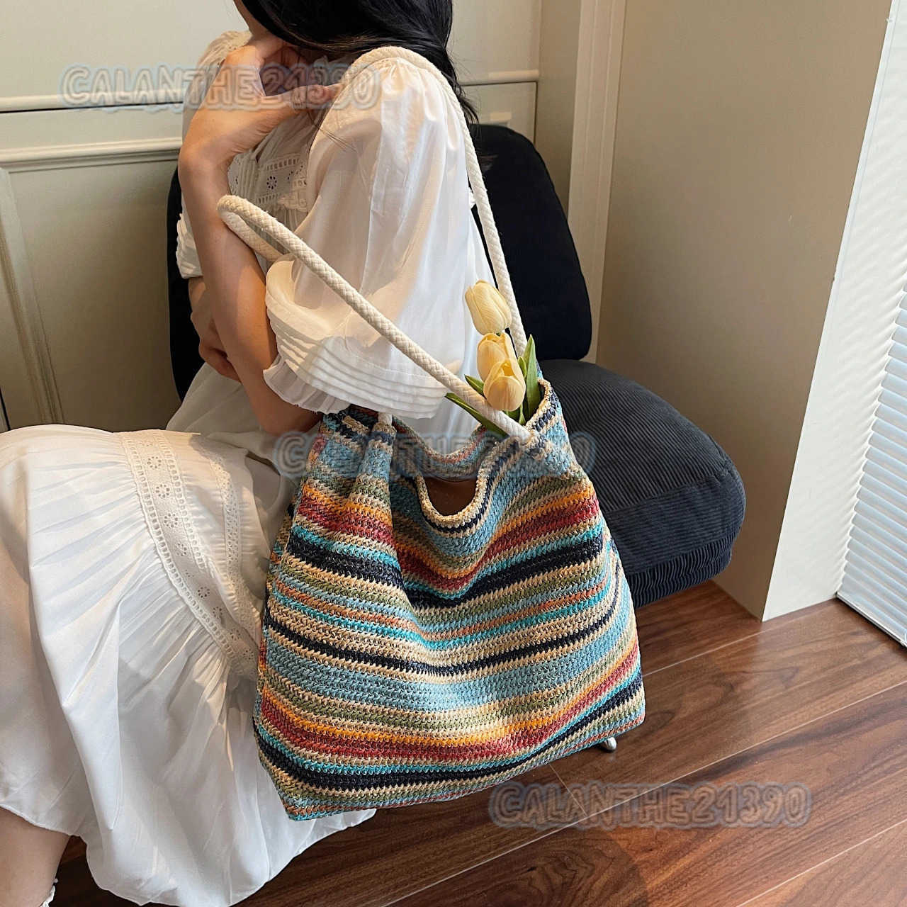 2025 Summer New Arrival Cross-border Woven Tote Bag Large-capacity Lightweight Straw Weave Beach Bag Womens Shoulder/underarm h H250801