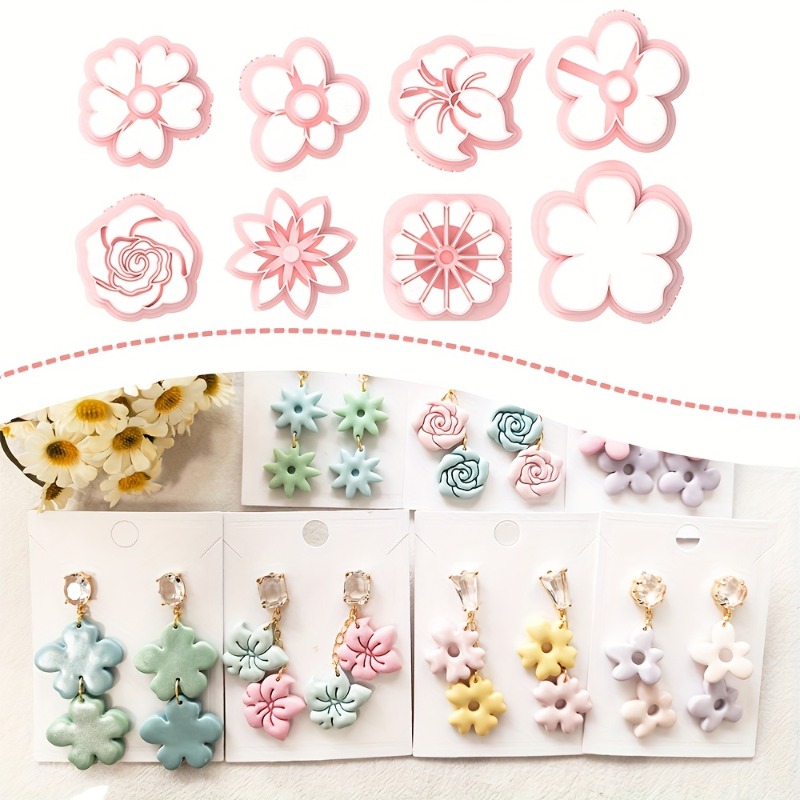 Floral Polymer Clay Cutters Set, Boho Floral Clay Cutters Kit, Petal Shaped Plastic Mini Clay Punch Tools for DIY Jewelry,Wreath Crafting - Polymer Cl