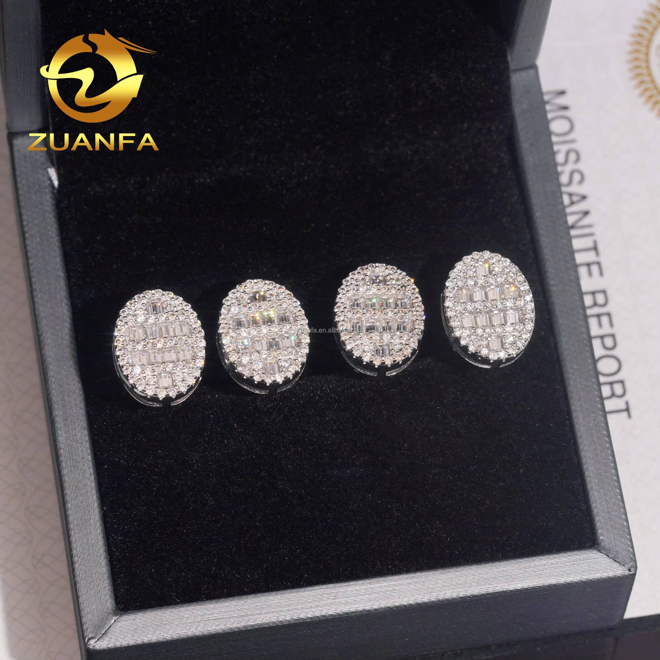 Drop Shipping GRA Certificate Iced Out Hip Hop 925 Silver White Plated Screw Back Moissanite Diamond Oval Shape Stud Earrings