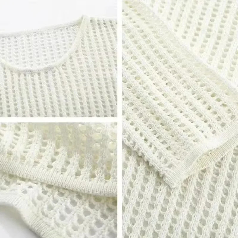 PTKPCC Female Personality Loose Casual Solid Pullovers Women Breathable Hollow Out Lazy Style Japanese Version Sweater Summer 250731