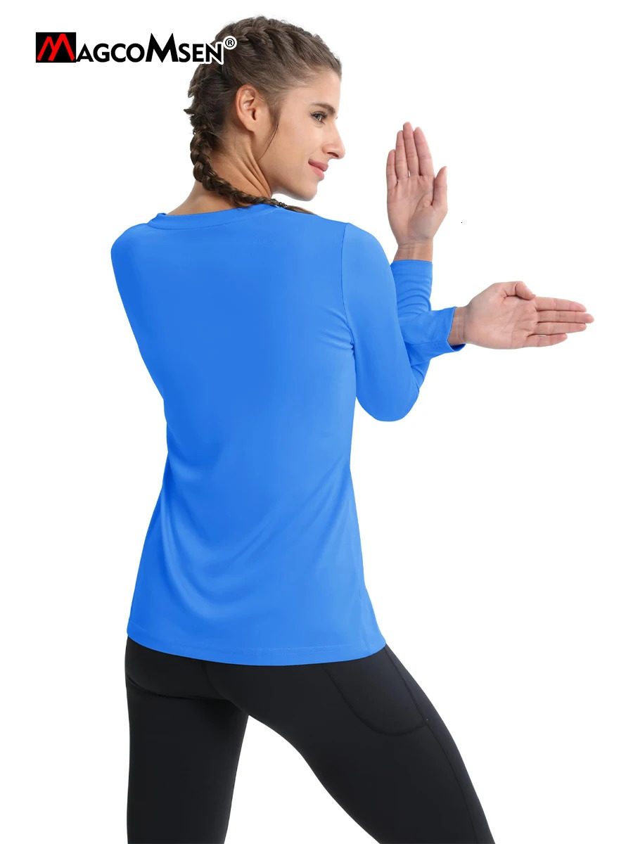 MAGCOMSEN Womens Sun Protection Hiking TShirt UPF50 UVproof Long Sleeve Shirts Vneck Summer Quick Drying Gym Workout Tees 250731