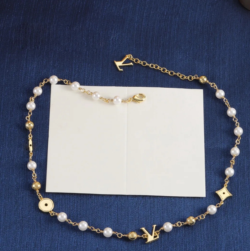 Pearl necklace fashionable floral letter pearl necklace bracelet earring exquisite and charming designer jewelry set party birthday jewelry