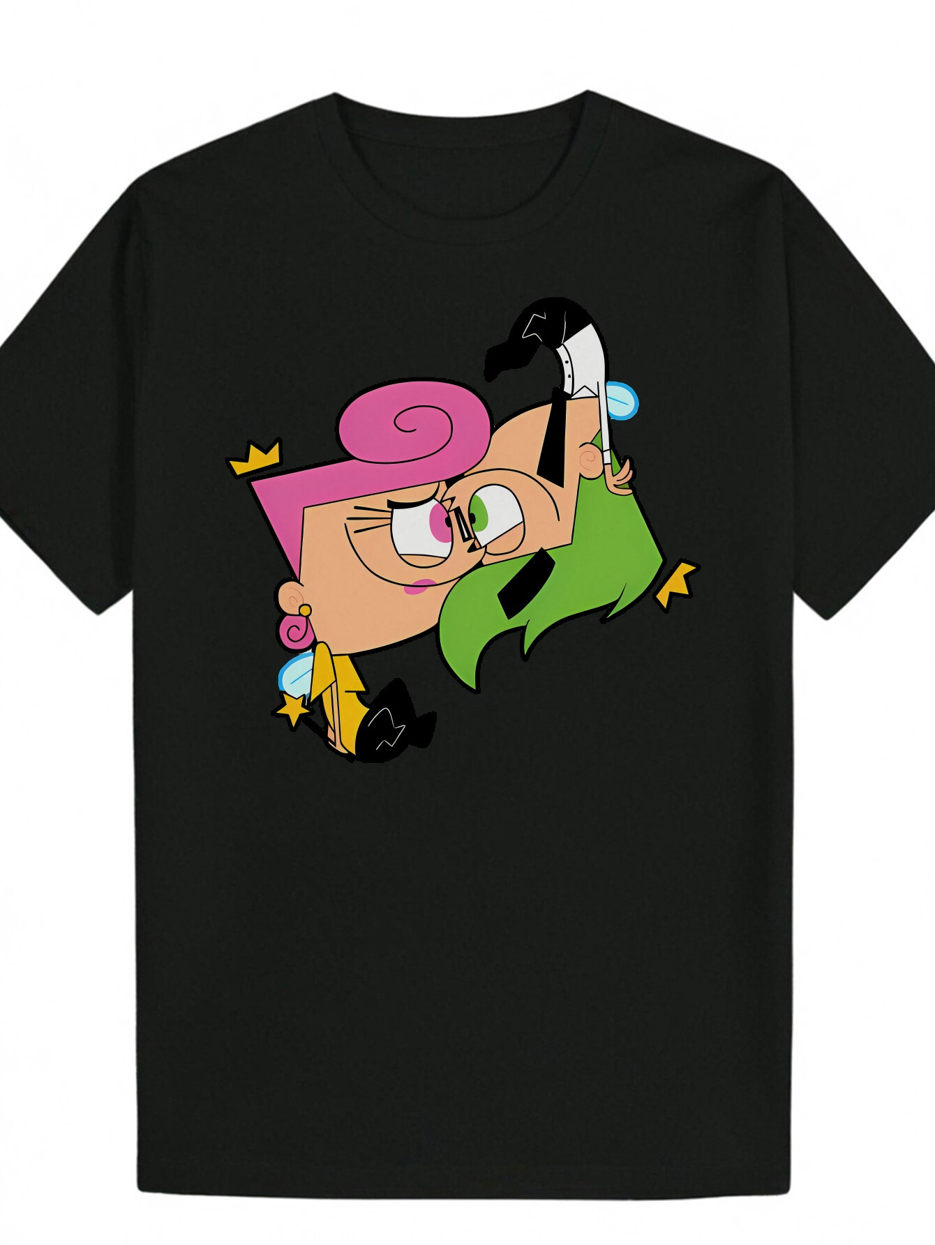 Men's with Vibrant Cartoon Character Design - Black Polyester, Round Neck, Lightweight and Breathable, Perfect for Wear, Summer Casual Wear Playf