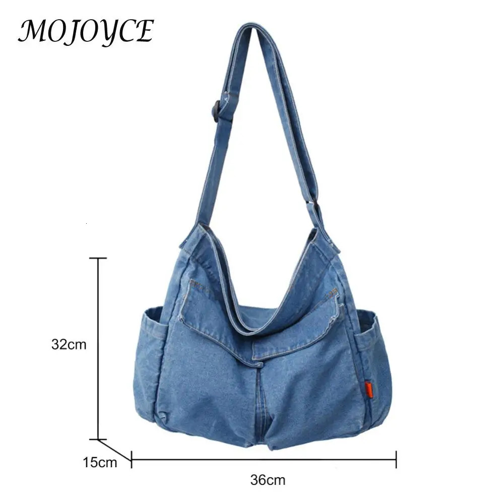 Large Capacity Japanese Harajuku Denim Messenger Bag Retro Shoulder Bag for Women Travel and School Use 250731