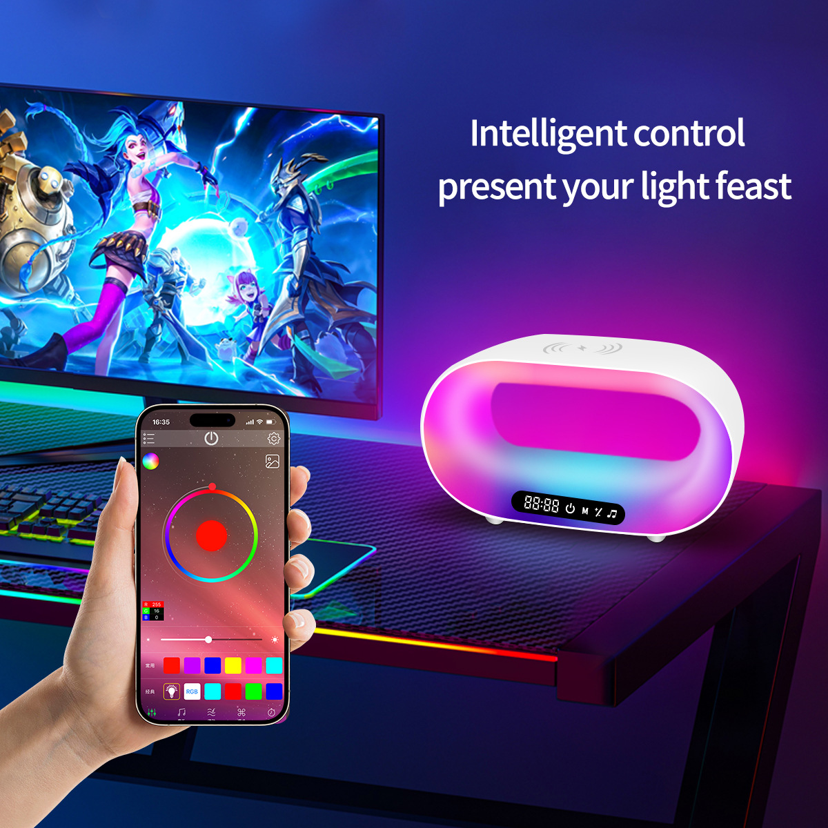 Desktop Mood Light Featuring Wireless Phone Charging Adjustable Brightness Dimmable LED for Sleepytime Serenity-HCP059